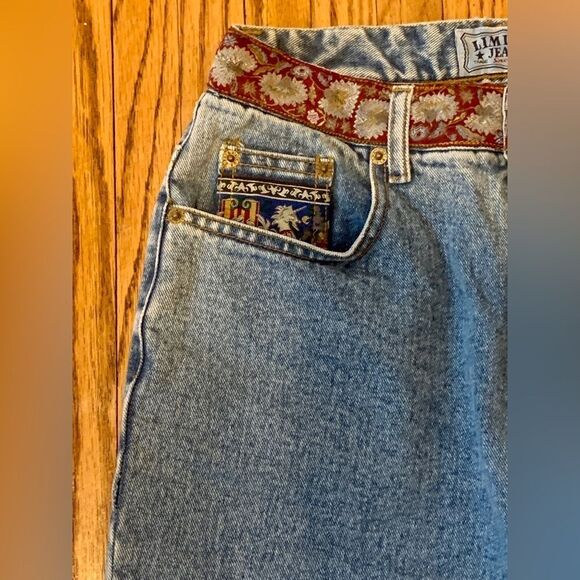 VTG 90s Limited Jeans 10 Patchwork High Rise Straight Leg Medieval Silk floral - Picture 11 of 15